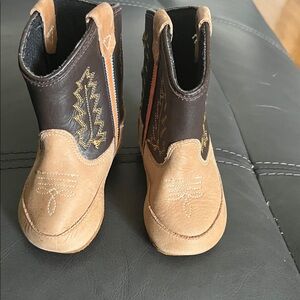 Old West Kids Two-Tone Tan and Dark Brown Cowboy Boots